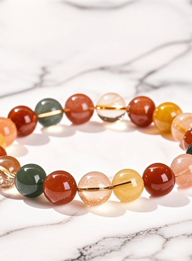 琉珠花简福禄寿彩兔晶天然手串水晶拼色显气质轻奢有质感珠饰