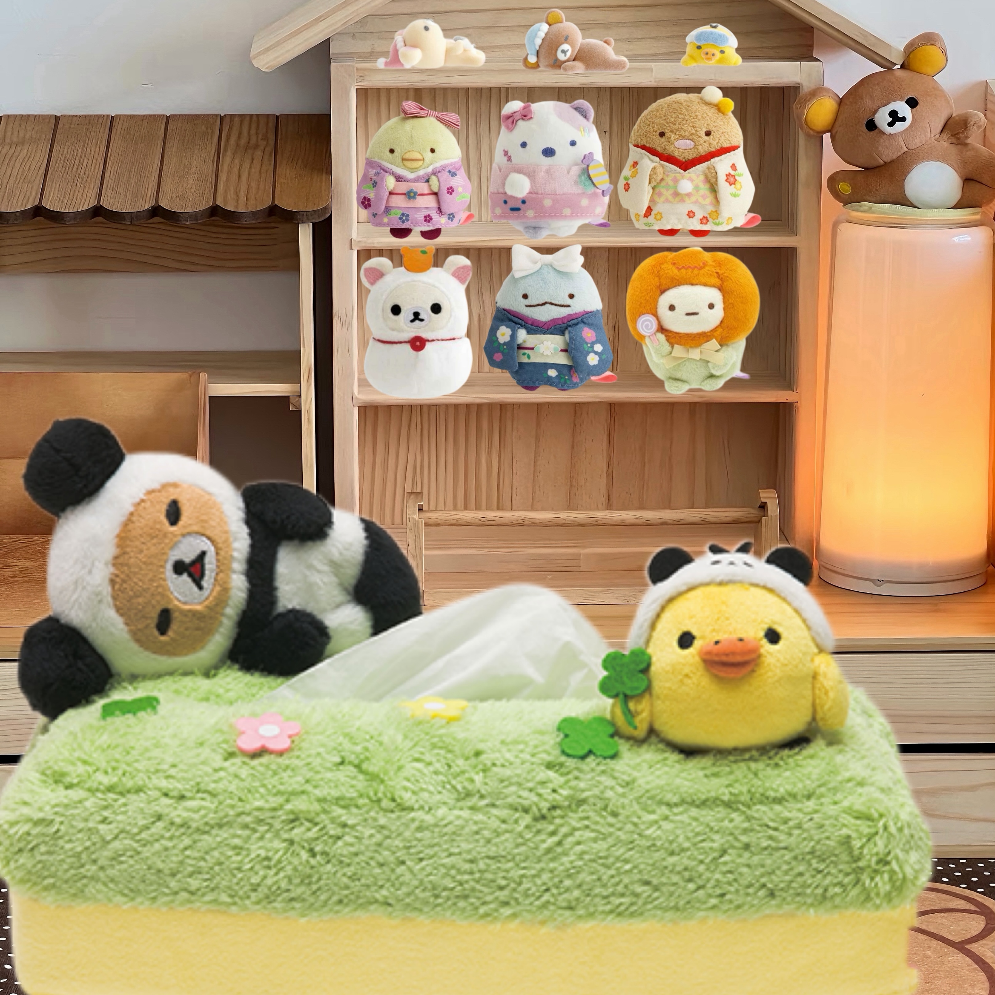 日本正版进口角落生物轻松熊可爱卡通毛绒公仔纸巾盒收纳盒化妆包