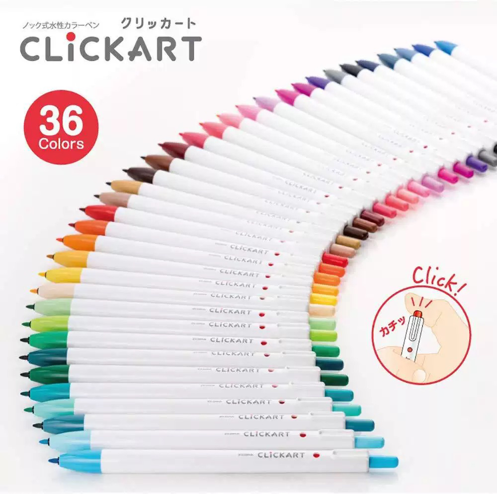 日本Zebra斑马Clickart防晕染按动水性水彩筆36色手帐绘画学生