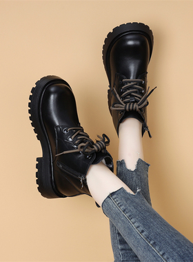 低帮马丁靴女2025年新款网红爆款黑色加绒女款秋冬英伦风厚底短靴