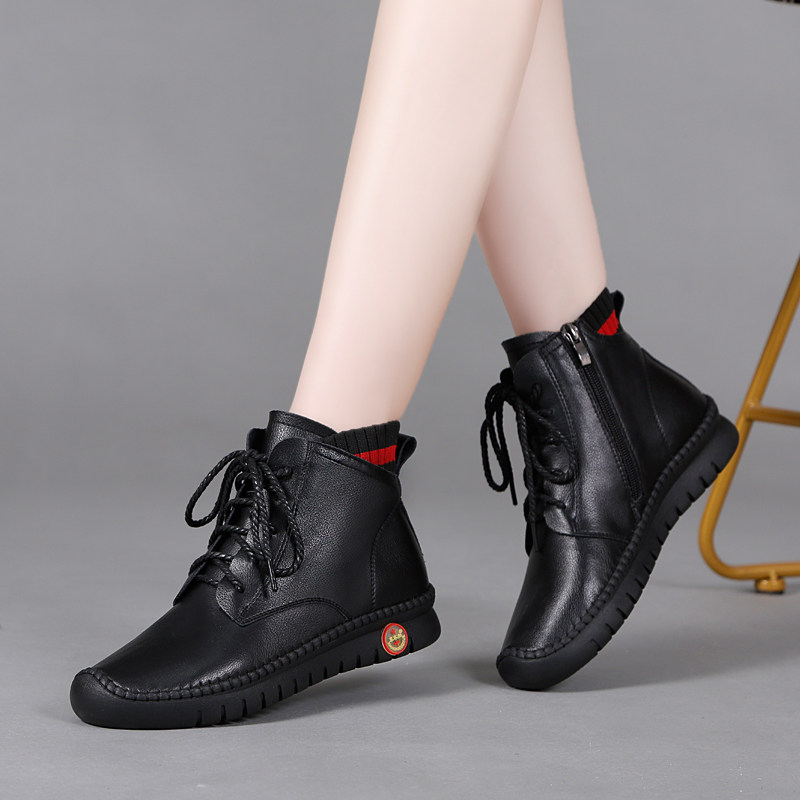 特大码45-43真皮马丁靴女2025年秋冬中老年妈妈鞋休闲软底短靴42,女鞋,深口单鞋,淘宝优惠券,粉丝福利购,淘宝优惠卷