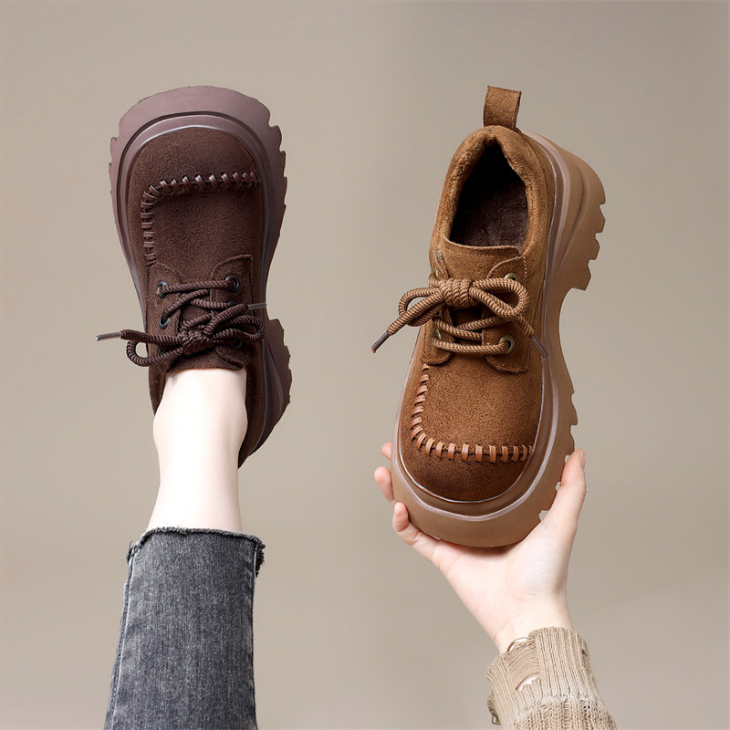 废土风厚底增高乐福鞋女2026年秋冬新款爆款英伦风复古加绒单鞋子