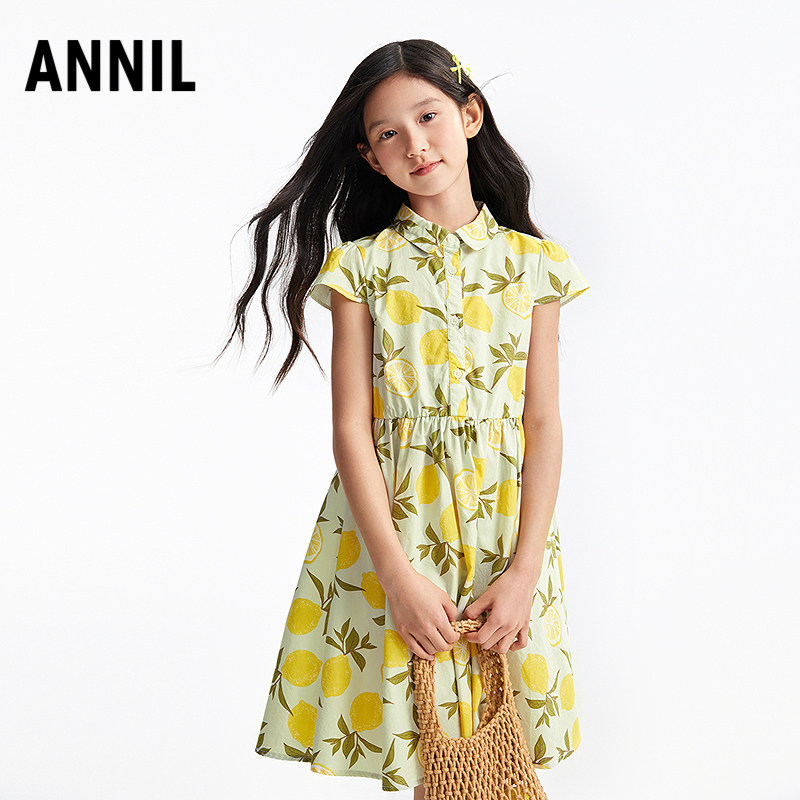 安奈儿童装女童短袖连衣裙2025夏新款清新纯棉印花甜美碎花裙子