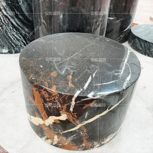 天然大理石材黑金花 圆柱体实心 现代轻奢家具几何圆锥工艺品摆件