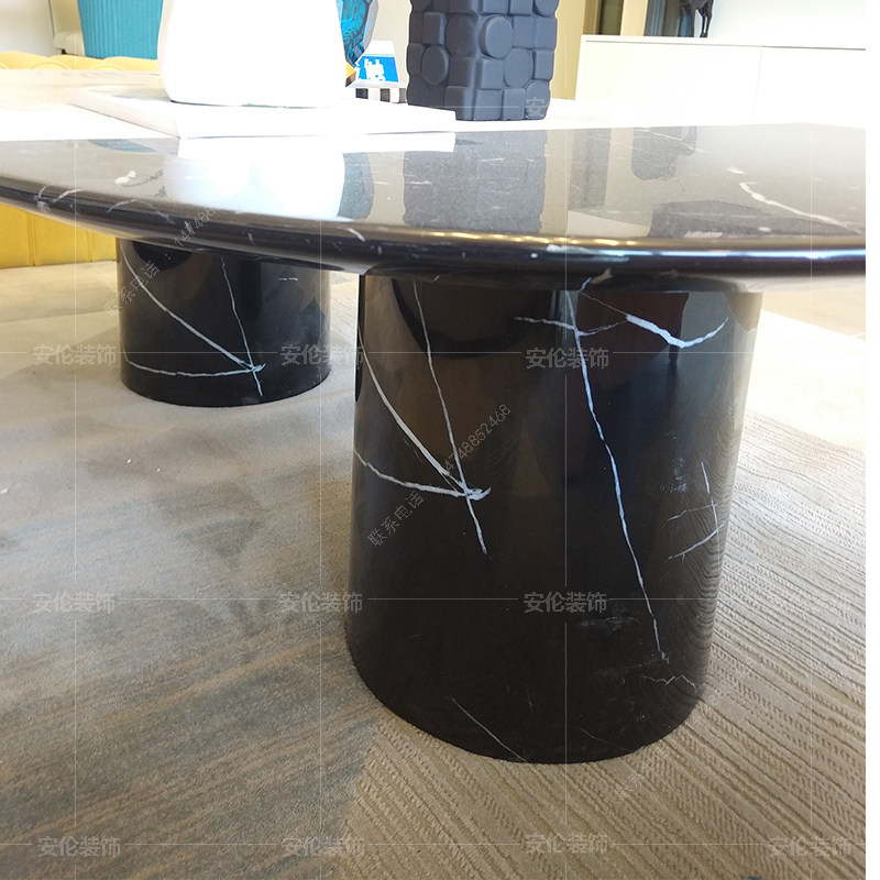 天然石材 黑白根 圆柱台脚底座 大理石现代简约茶几定做 家具石头