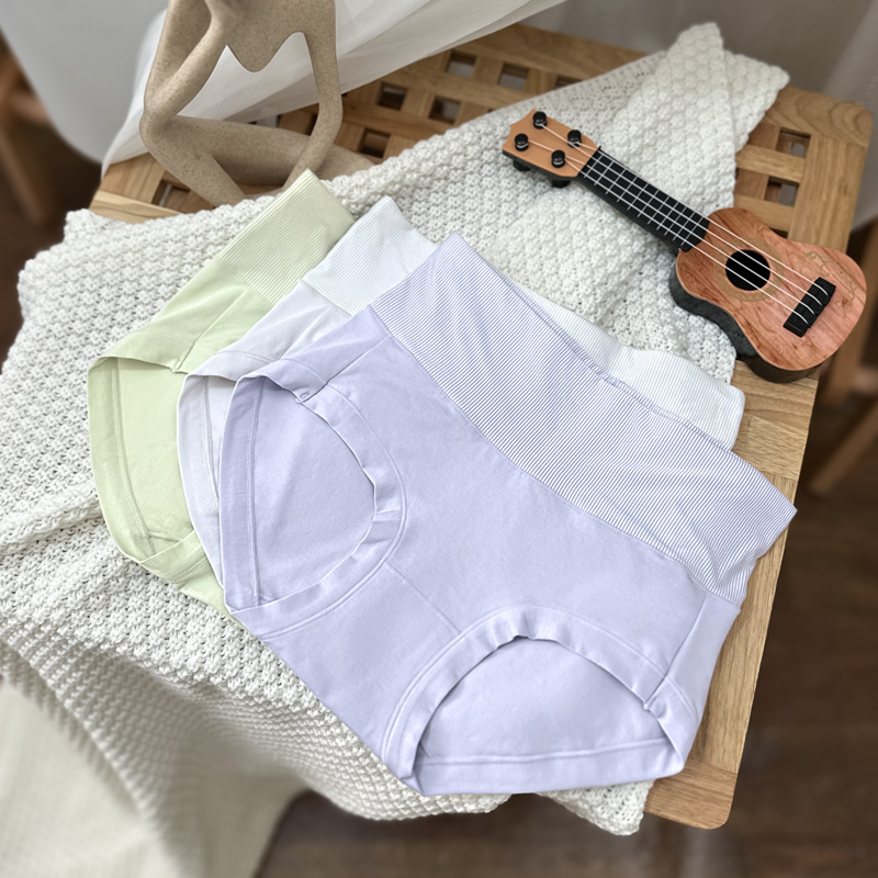 高腰条纹棉质面料女轻塑裤