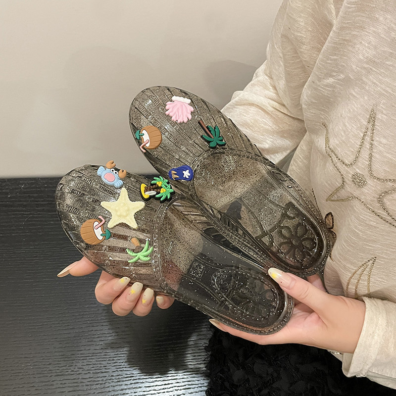 水晶鞋凉鞋女平底透明半拖外穿鞋一字拖