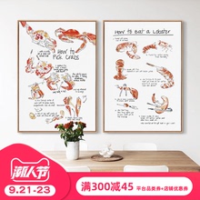现代简约餐厅小龙虾装饰画北欧饭店壁画餐馆挂画客厅背景美食墙画