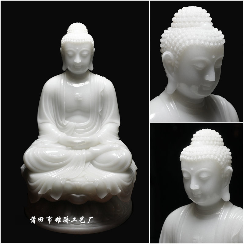 坐圆莲花台释迦牟尼佛阿弥陀佛药师佛汉白玉三宝佛微笑慈祥庄严