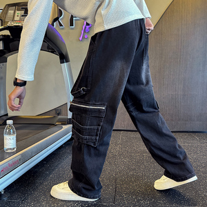 2025秋季新款牛仔裤男直筒宽松高级感弯刀裤工装裤1001B219P68图片