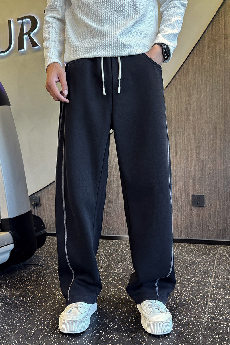 2025秋冬款卫裤男士直筒阔腿裤休闲拼接运动裤弯刀裤1001B224P68,男装休闲裤,星座1001