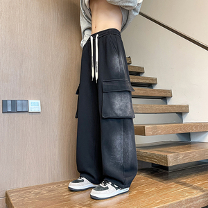 2025秋冬加厚衛(wèi)褲男士直筒寬松休閑拼接運動褲闊腿褲1001GF27P68圖片