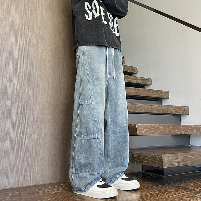 2025秋季新款牛仔裤男直筒宽松高级感弯刀裤拼接款1001GF06P58，男装牛仔裤，星座1001