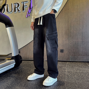 2025秋冬新款牛仔裤男直筒宽松高级感弯刀裤工装裤子1001B215P58，男装牛仔裤，星座1001