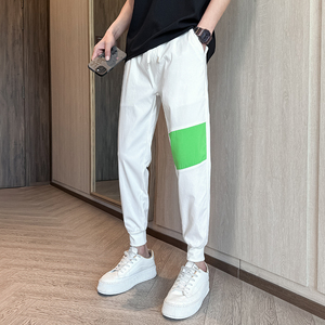 2025春秋休闲长裤男束脚修身小脚百搭拼接运动裤1001B152P48图片