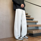 2025秋冬款卫裤男士直筒阔腿裤休闲拼接运动裤弯刀裤1001GF18P68，男装休闲裤，星座1001