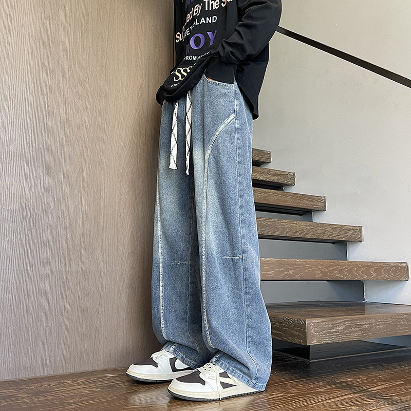2025秋季新款牛仔裤男直筒宽松高级感弯刀裤拼接款1001GF05P58，男装牛仔裤，星座1001