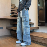 2025秋季新款牛仔裤男直筒宽松高级感弯刀裤工装裤1001GF12P68，男装牛仔裤，星座1001