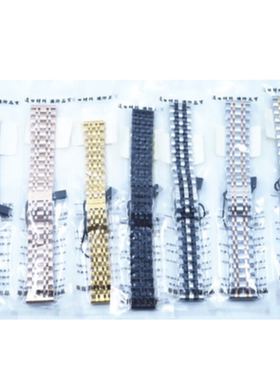 玫瑰金色 黑色实心平口不锈钢表带 蝴蝶扣钢带表链 12- 22mm