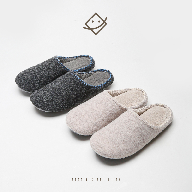 冬季软底毛毡棉拖鞋简约防滑软底情侣女卧室内静音居家用保暖男士