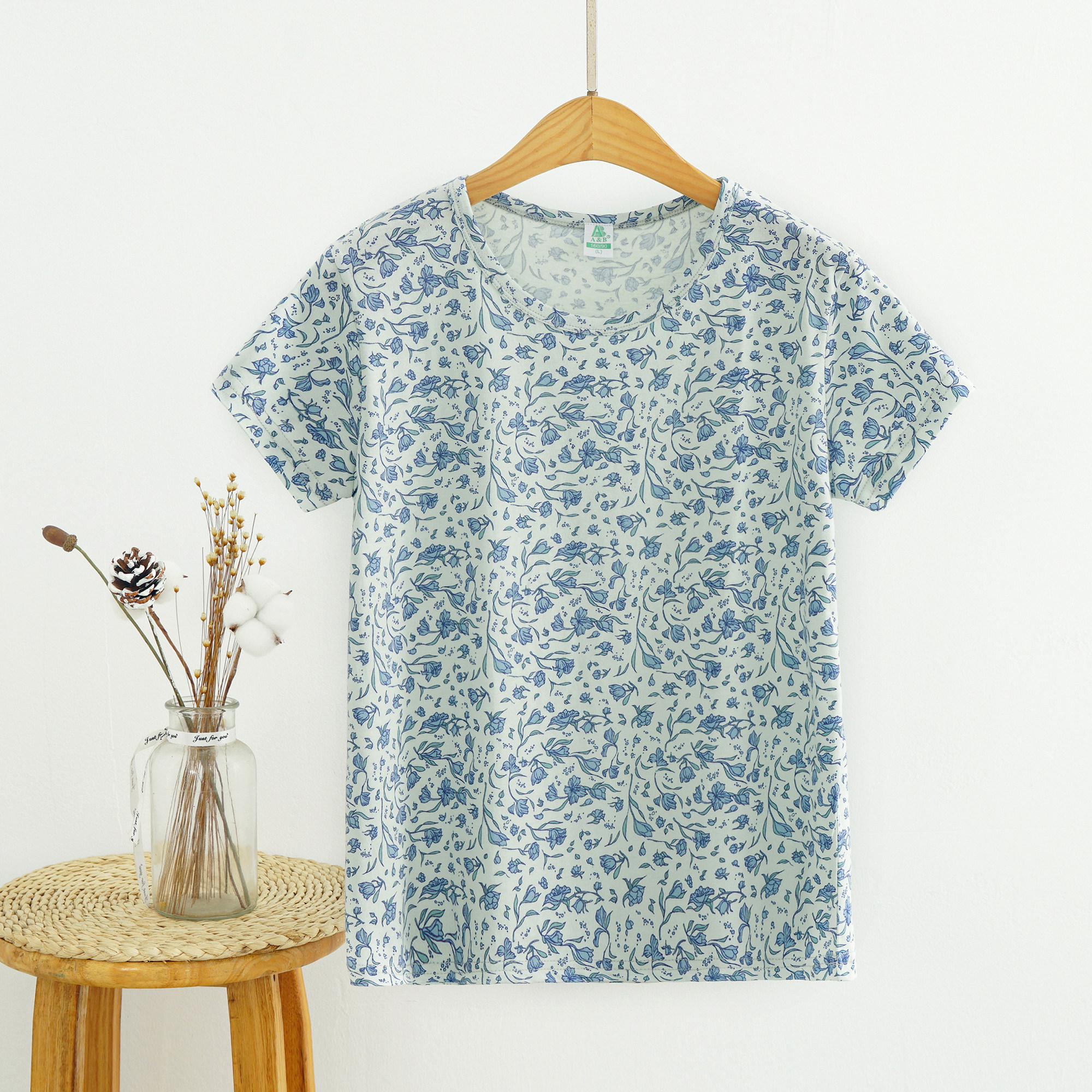 AB纯棉短袖睡衣居家服老年人空调汗衫内衣薄款夏套装外穿奶奶睡裤