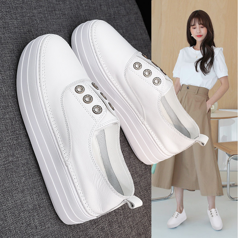 厚底一脚蹬小白鞋女2023春季韩版套脚松糕底增高网红鞋百搭学生鞋