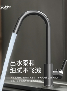 中宇卫浴厨房龙头冷热水洗菜盆龙头水槽可旋转枪灰色WJY00235GG
