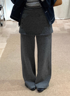 YTMCC韩系博主种草25灰色百搭休闲裤裙女高腰显瘦设计感小众直筒