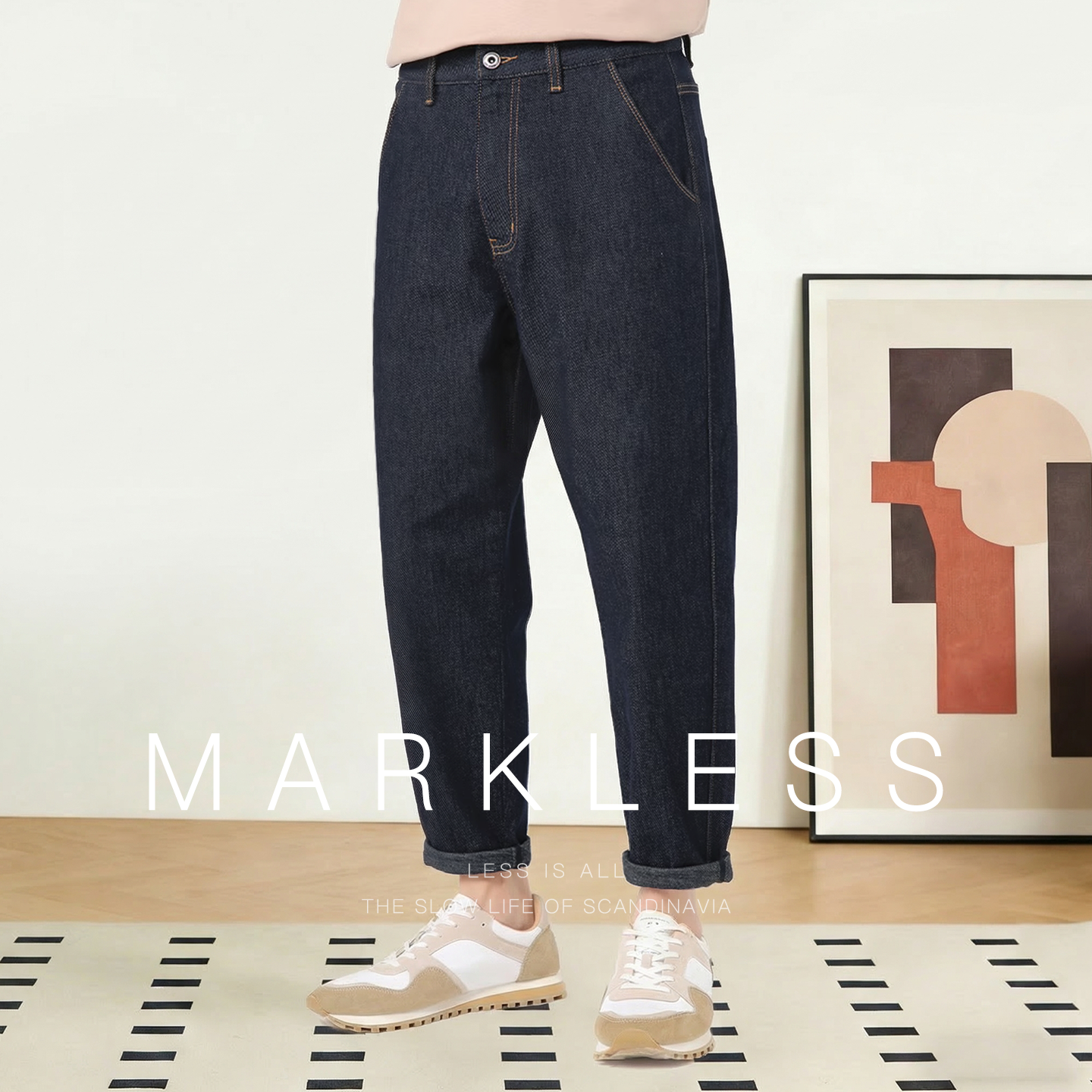 Markless肌理感原色防褪色牛仔裤男春季休闲宽松长裤男士锥形裤子