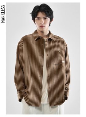 Markless条纹衬衫男春季新款男士衬衣宽松痞帅潮流长袖休闲外套