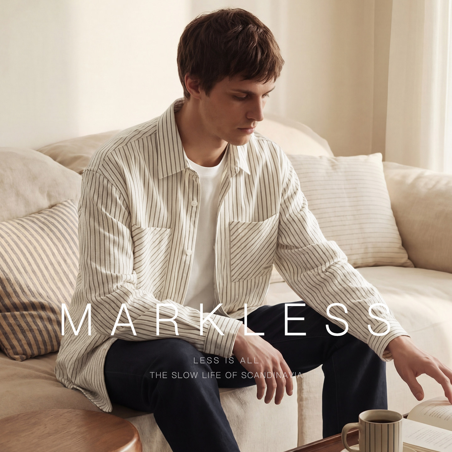 Markless精致条纹衬衫男 春季新款男士衬衣休闲高级感致简长袖