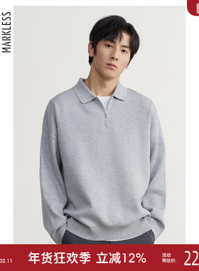 Markless2025秋冬新款男士毛衣拉链半开襟POLO翻领针织衫保暖上衣