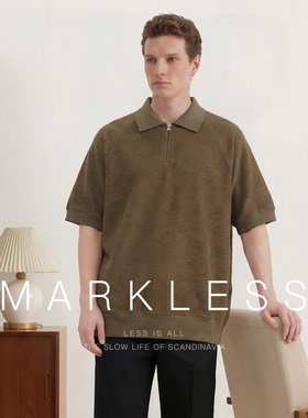 Markless半拉链棉感男士polo衫 夏季透气高级感商务休闲短袖T恤