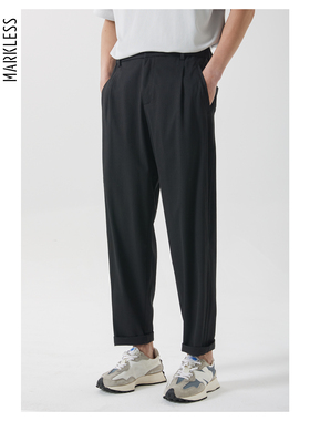 Markless麦穗纹理轻薄休闲裤男士2024新款夏季长裤黑色宽松直筒裤