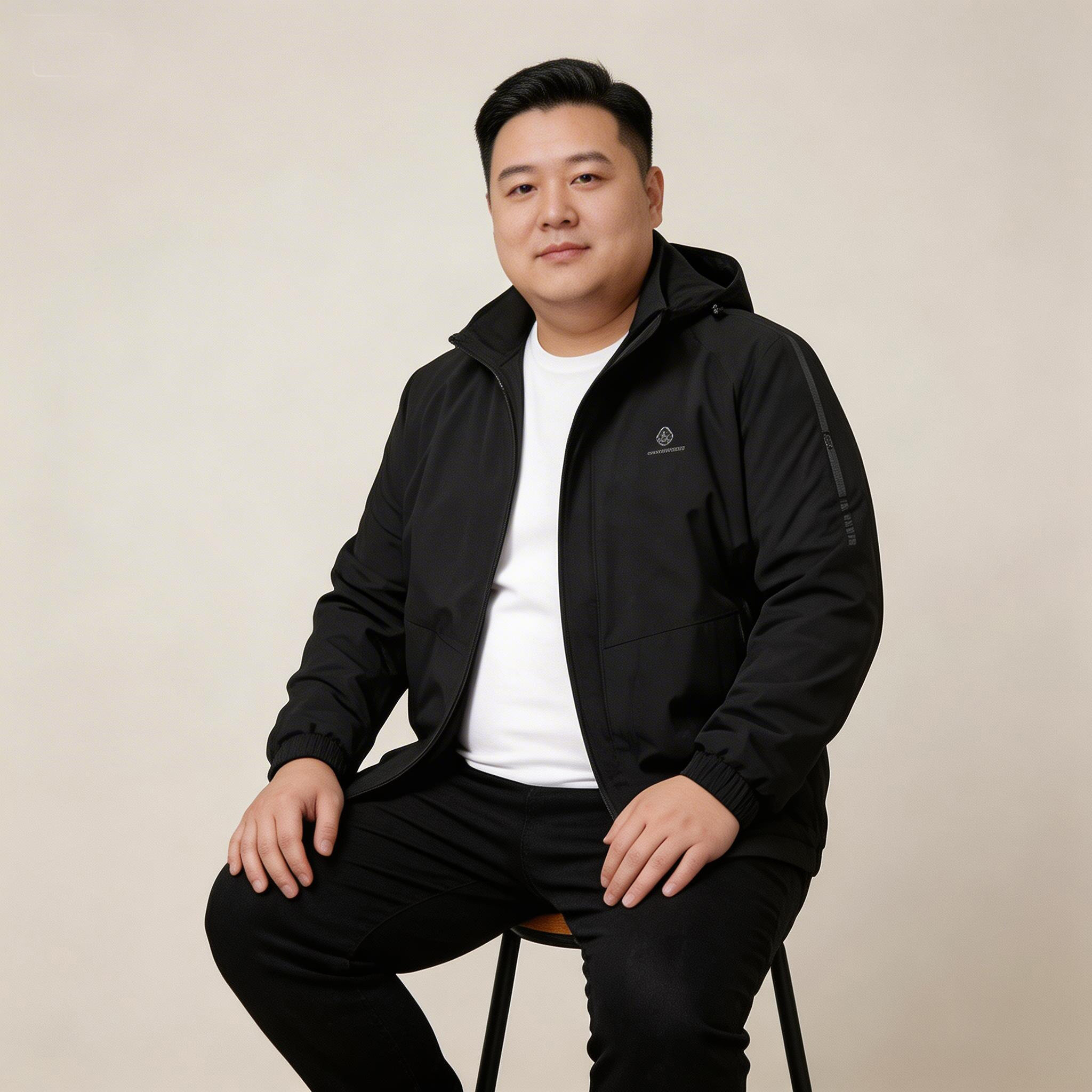 都市休闲春秋薄款中年男款连帽休闲夹克男肥佬胖子加肥加大外套