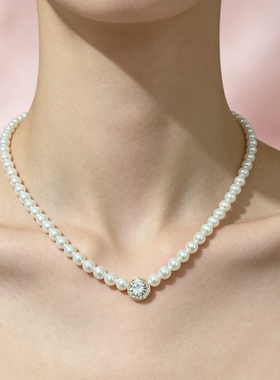 简悦925银珍珠钻石锁骨链