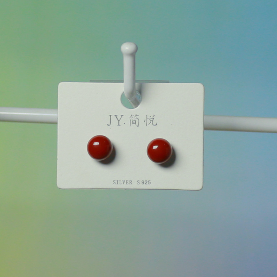 简悦s925纯银珍珠耳针安可拉红色粉光珠气质百搭珍珠耳钉耳环耳饰