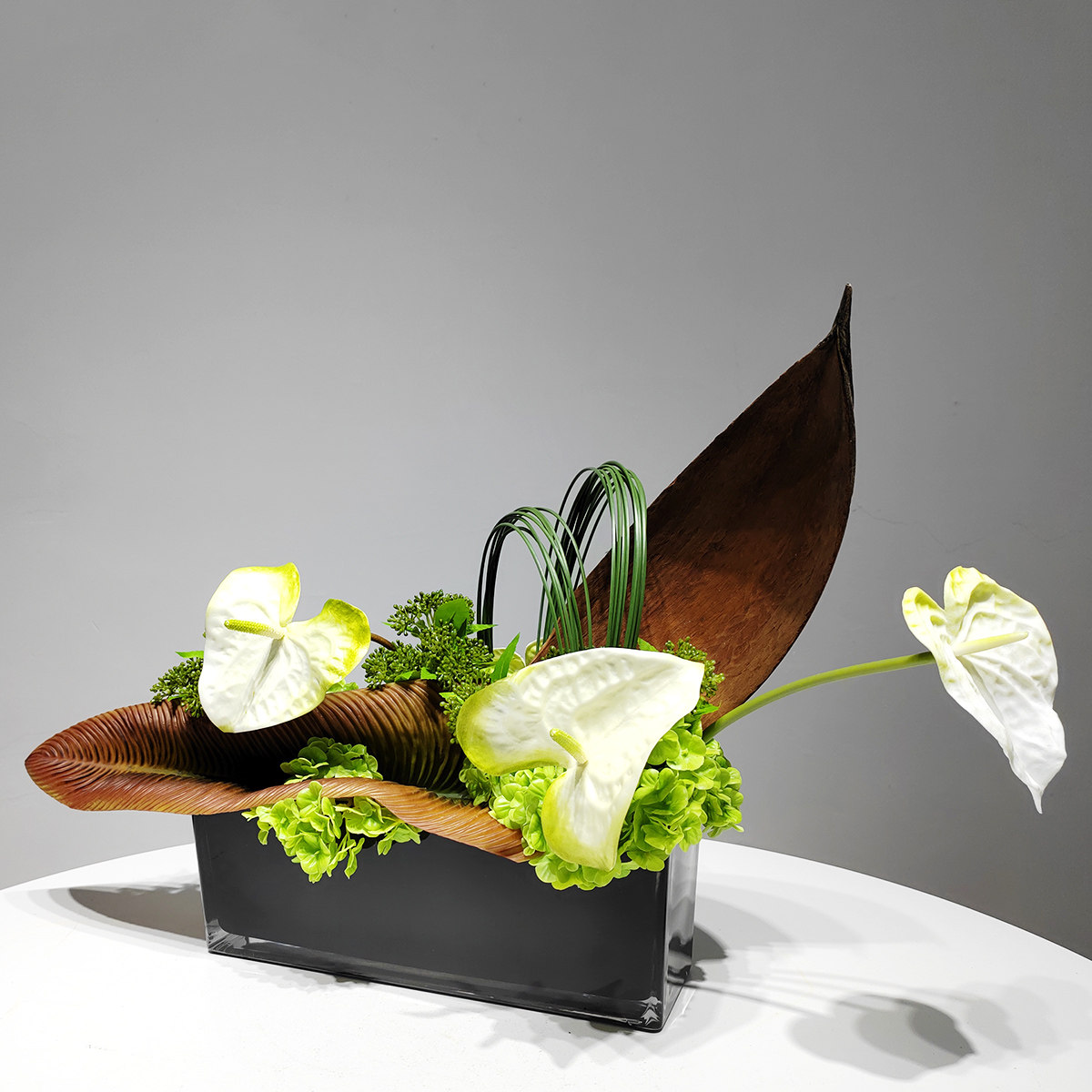 现代轻奢玻璃花器花艺仿真绿植售楼处洽谈室桌面茶几前台饰品摆件