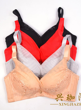 魔素蕾丝无钢圈性感文胸深V聚拢B内衣大红婚庆胸罩36099舒适34069