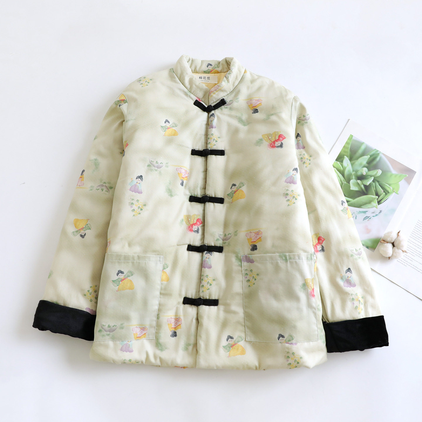 578 手工纯棉花冬季棉花棉衣女冬季国风棉袄保暖印花复古新中式