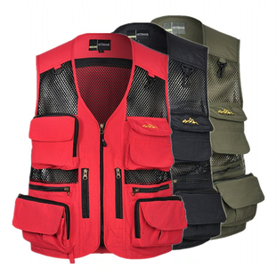 男式中老年网眼马甲V领宽松大码夏季薄款速干多口袋爸爸钓鱼背心