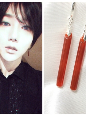 Super Junior 艺声同款纯银红色玛瑙耳环 金钟云玛瑙耳环个性简约