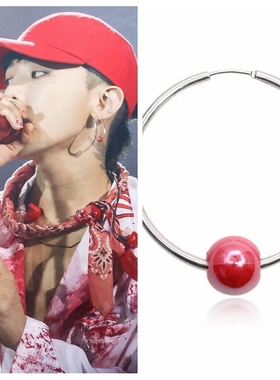 GD 权志龙母胎solo演唱会同款红色珠子耳环 红色陶瓷耳钉个性耳环