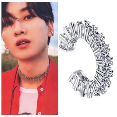 李赫宰银赫纯银镶排钻耳扣