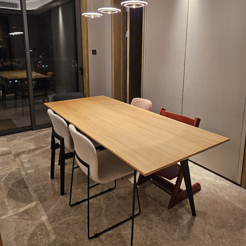 ins书桌法国白橡木实木板自然边办公桌原木餐桌小户型写字台北欧