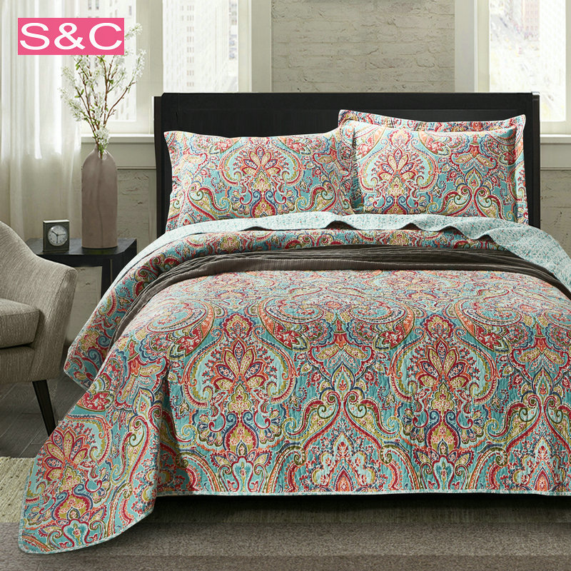 雙面純棉絎縫被不掉色可機洗床蓋