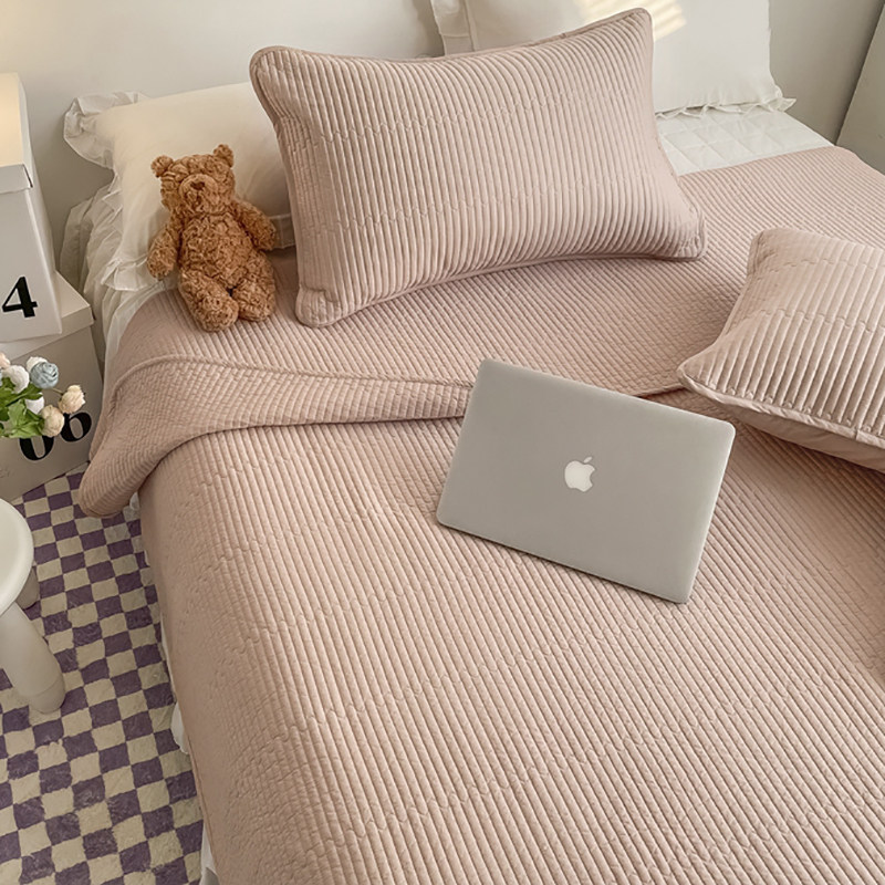 水洗棉纯色双面纯棉绗缝被全棉床盖三件套夹棉加厚床单榻榻米垫子