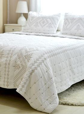 出口纯棉欧式床盖白色刺绣绗缝被三件套全棉空调被夏凉被四季通用