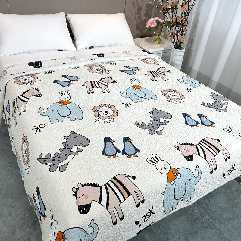 双面纯棉斜纹绗缝床盖韩国外贸全棉水洗绗缝被砂洗被夹棉加厚床单