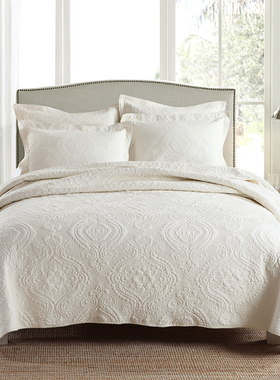 外贸出口双面纯棉全棉床盖轻奢白色绗缝被三件套夹棉床单四季通用